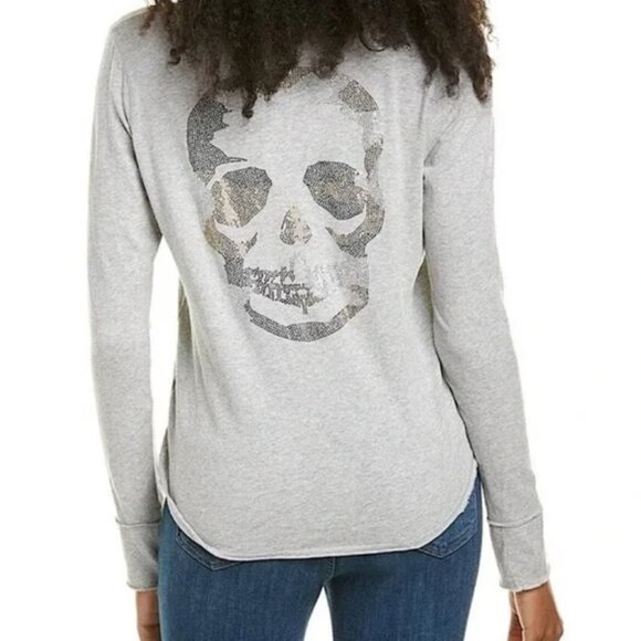ZADIG & VOLTAIRE Tunisien Skull Grey Long Sleeve Top Sz L - NWT!! - Picture 1 of 5